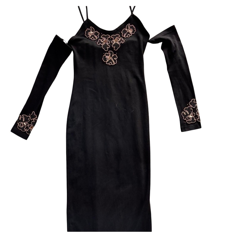 Vintage 90s Contempo Casuals Maxi Dress Womens‎ S Black Excellent Beaded Floral